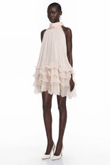 Haki Pink Sleeveless Tiered Ruffled Mini Dress