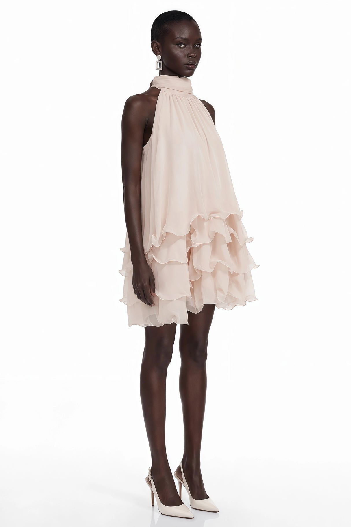 Haki Pink Sleeveless Tiered Ruffled Mini Dress