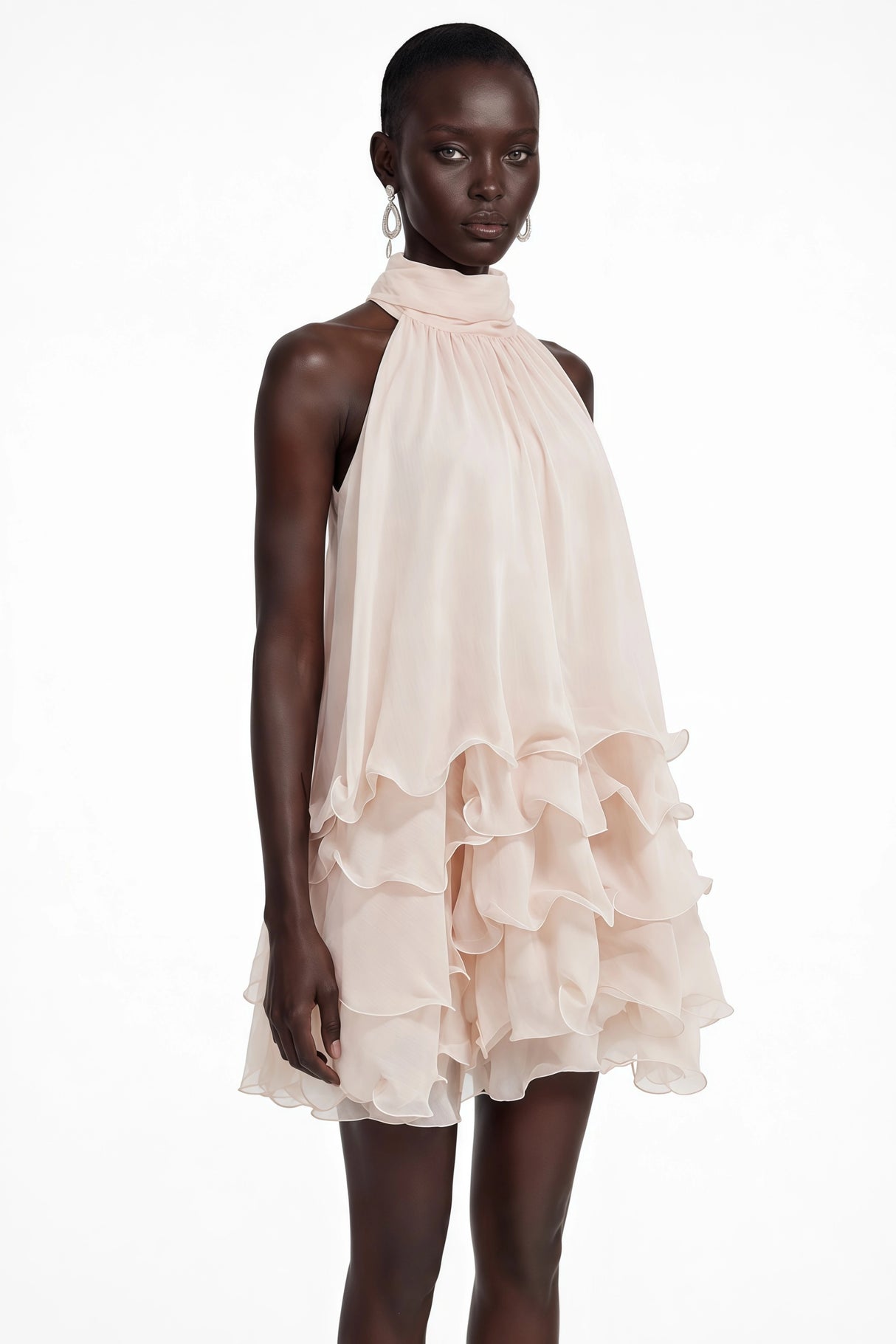 Haki Pink Sleeveless Tiered Ruffled Mini Dress
