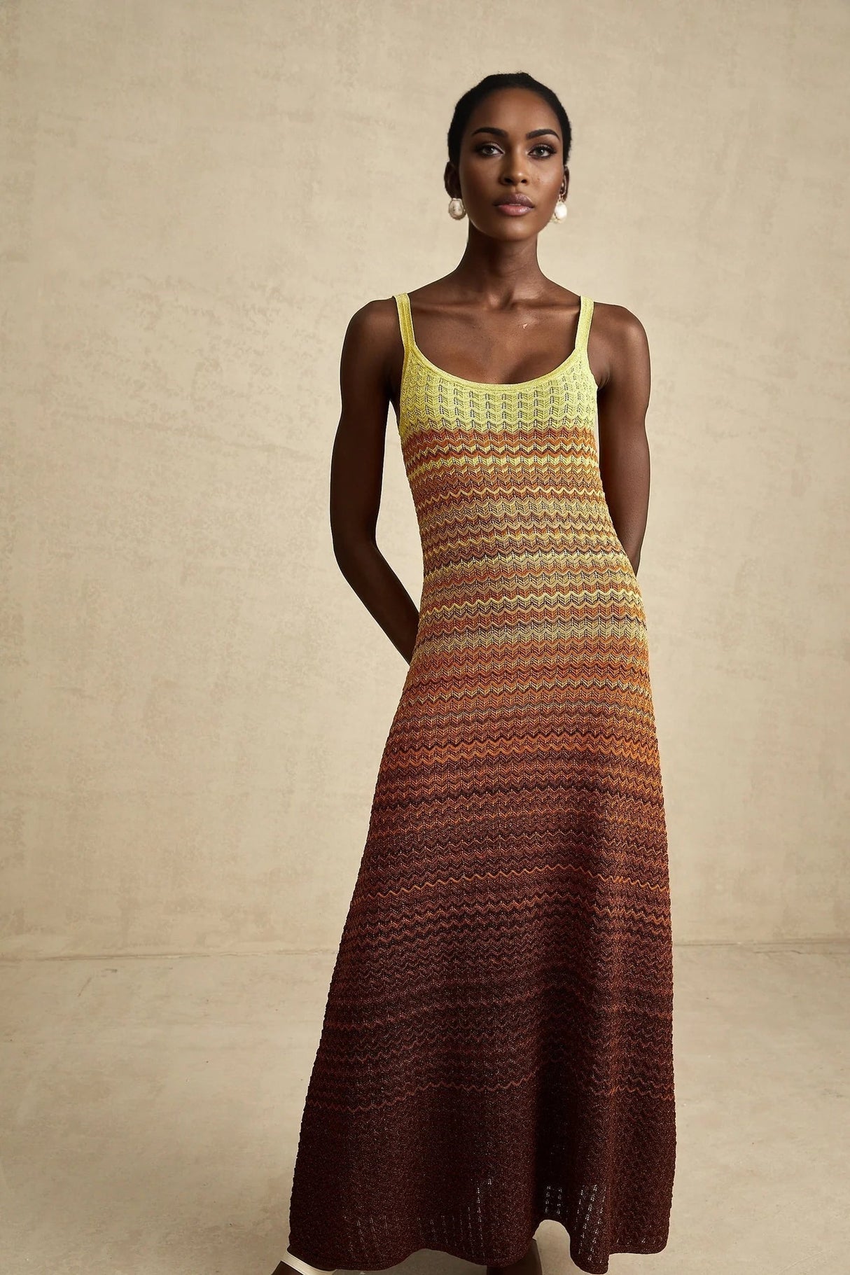 Haley Maxi Dress Brown & Multicolor Gradient Knit Hem