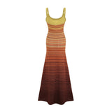 Haley Maxi Dress Brown & Multicolor Gradient Knit Hem