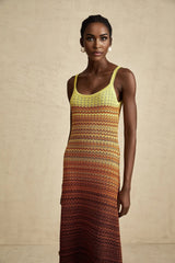 Haley Maxi Dress Brown & Multicolor Gradient Knit Hem
