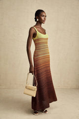 Haley Maxi Dress Brown & Multicolor Gradient Knit Hem