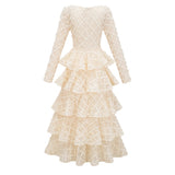 Halla Neutral Tiered Floral Lace Maxi Dress