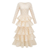 Halla Neutral Tiered Floral Lace Maxi Dress