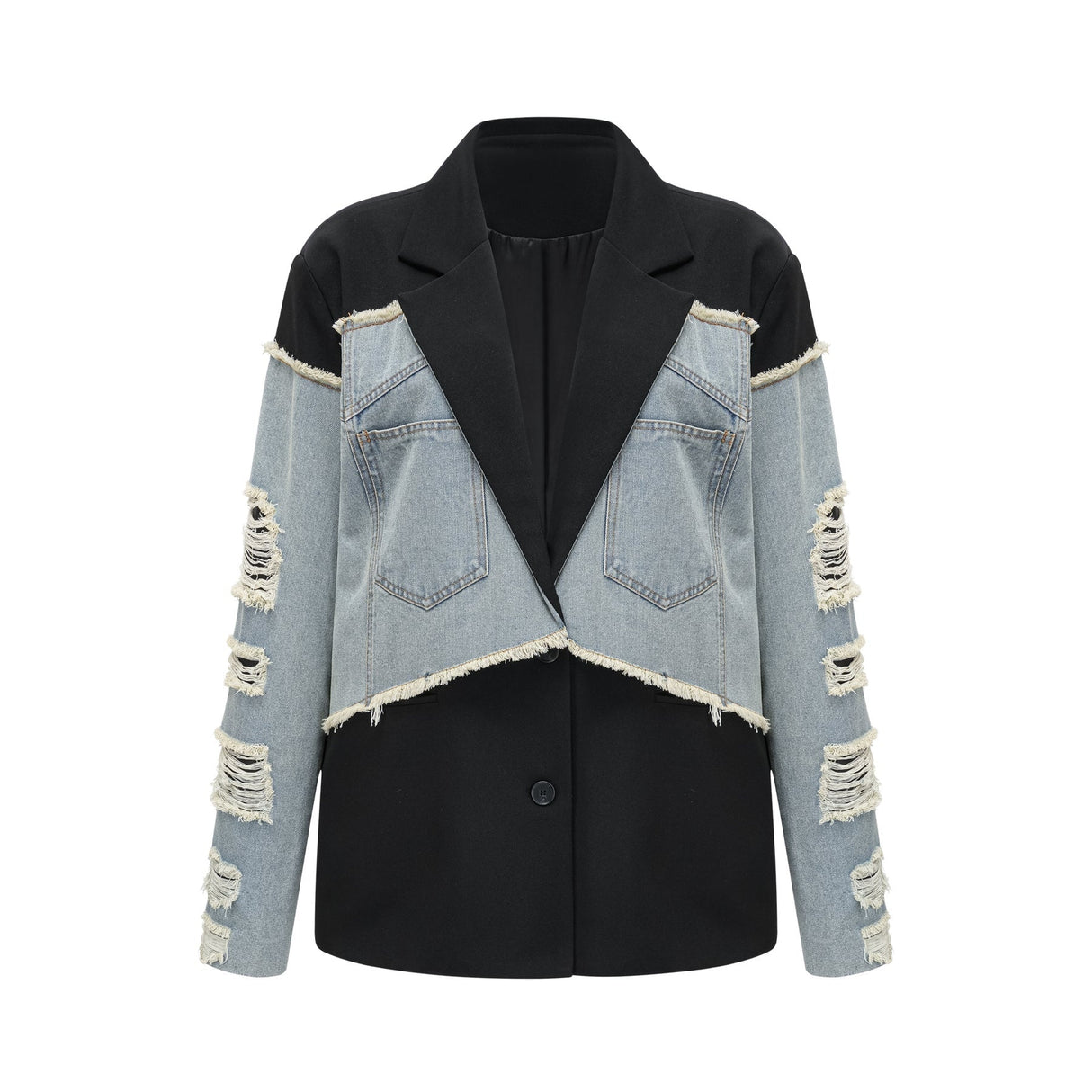 Halley black denimpanel ripped blazer