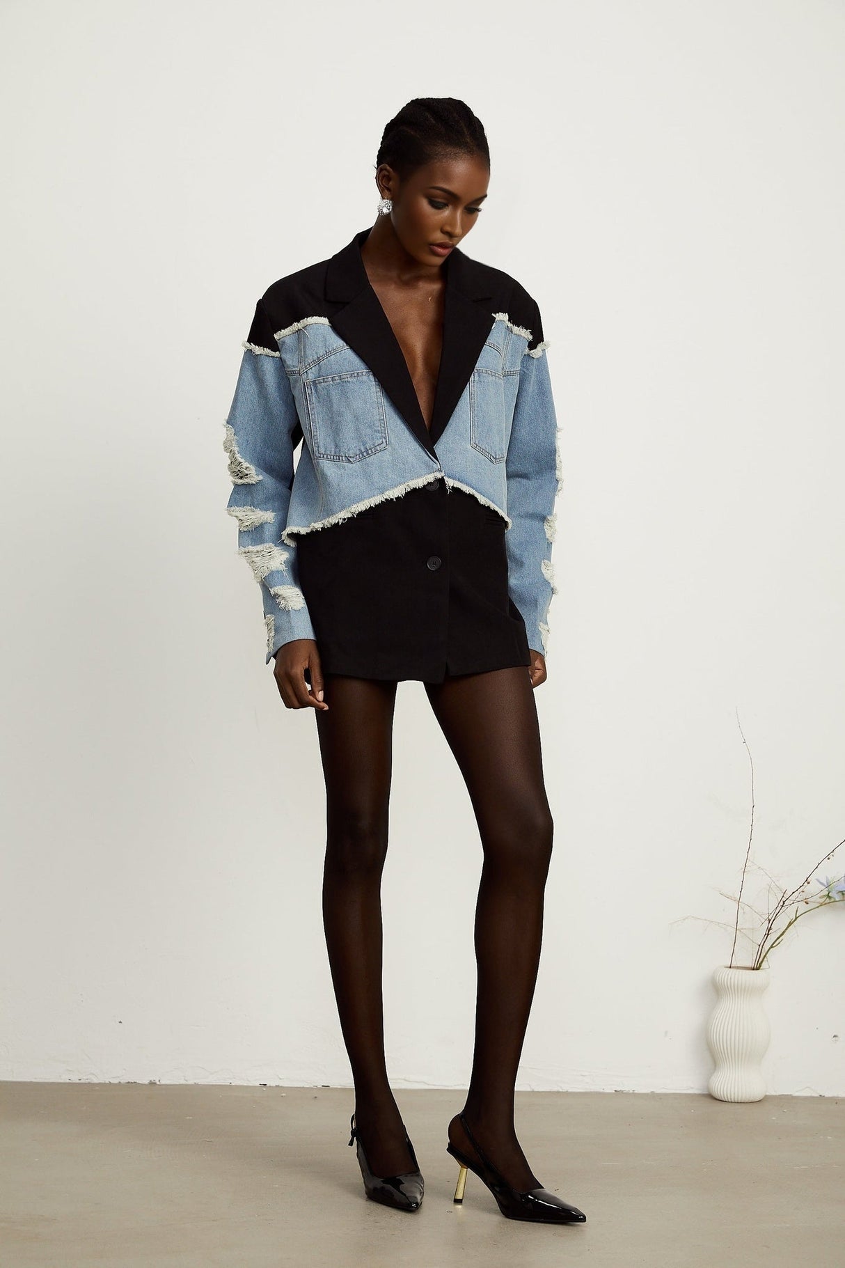 Halley black denimpanel ripped blazer