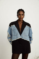 Halley black denimpanel ripped blazer