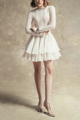 Hallie White Layered Design Puff Mini Dress