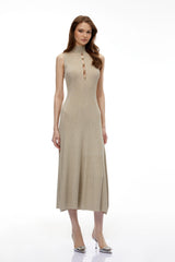 Hallveig Gold Beaded Knit Maxi Dress
