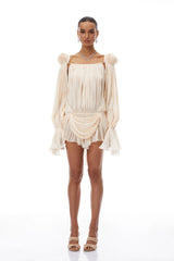 Halvard Neutrals Pleated Ruffled Mini Dress