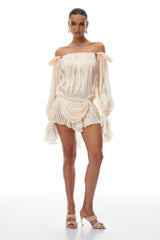 Halvard Neutrals Pleated Ruffled Mini Dress