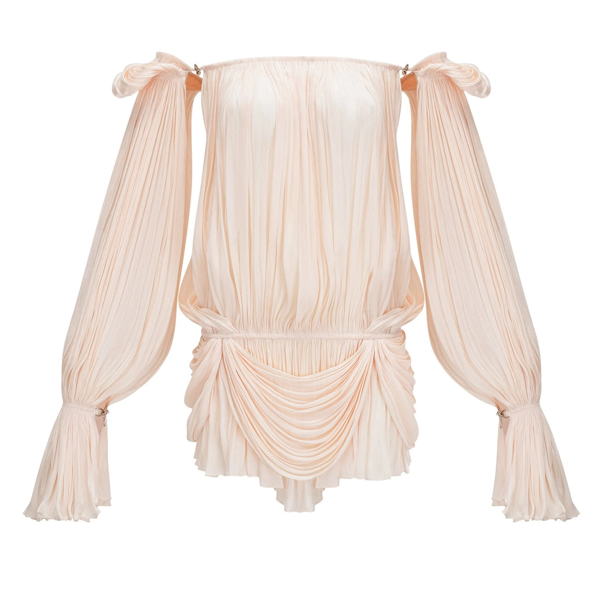 Halvard Neutrals Pleated Ruffled Mini Dress