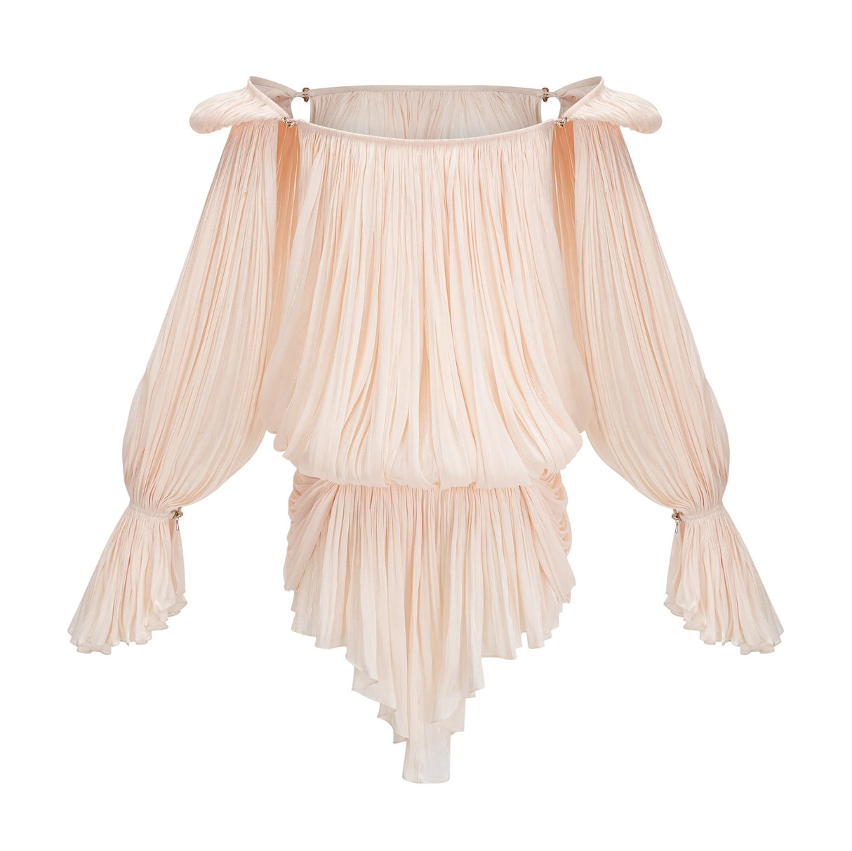 Halvard Neutrals Pleated Ruffled Mini Dress