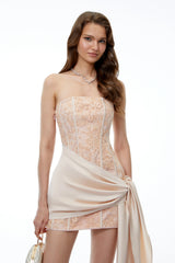 Hamuera Pink Off Shoulder Sequin Lace Mini Dress