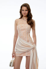 Hamuera Pink Off Shoulder Sequin Lace Mini Dress