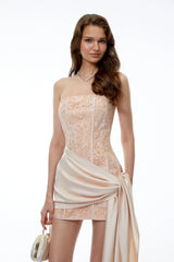 Hamuera Pink Off Shoulder Sequin Lace Mini Dress