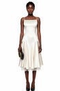 Hanife Champagne Satin Midi Dress with Lace Panels