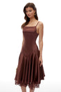 Hanife Chocolate Brown Satin Midi Dress with Lace Panels