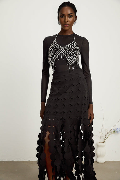 Hanna discdesign fringed maxi skirt in Black
