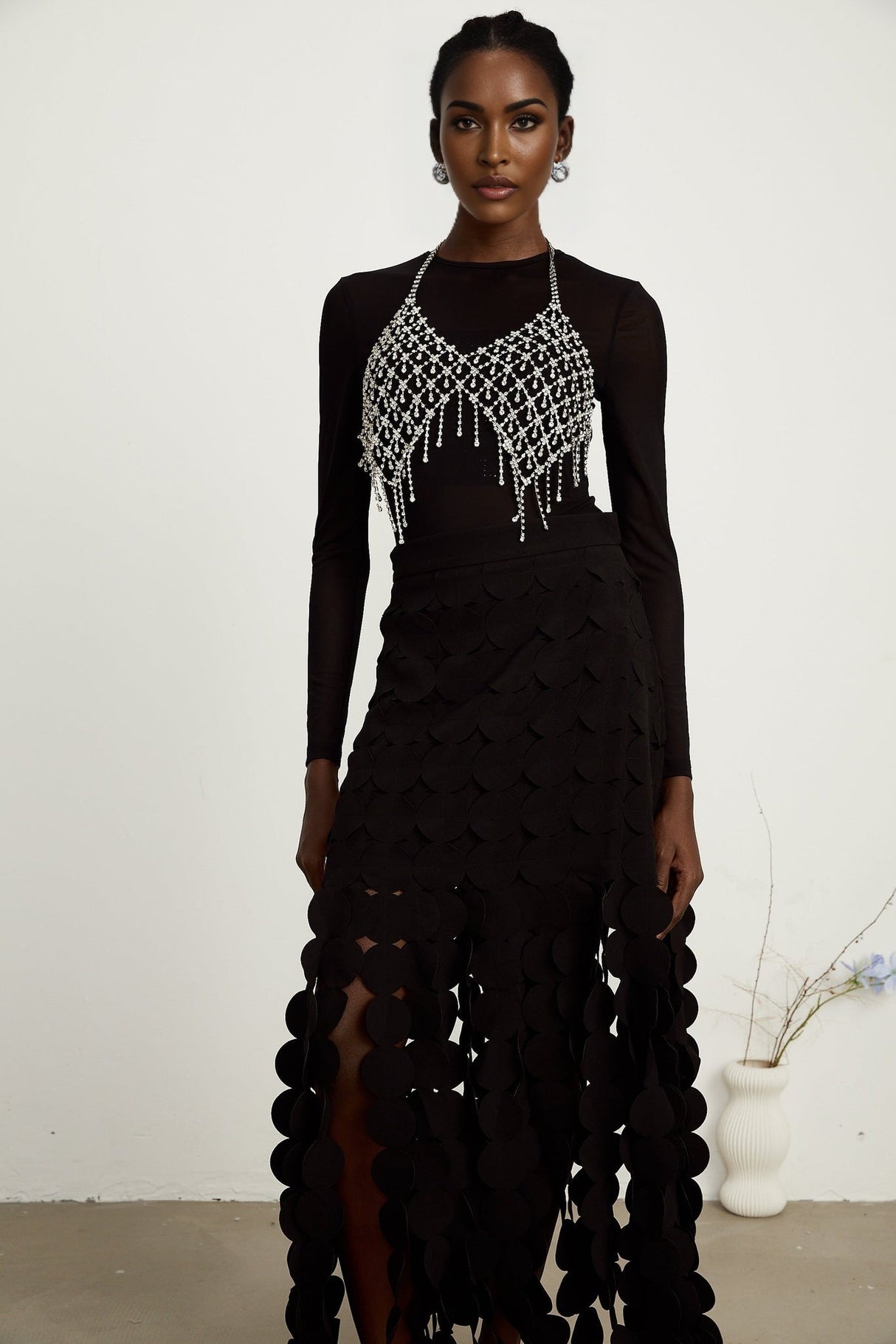 Hanna discdesign fringed maxi skirt in Black