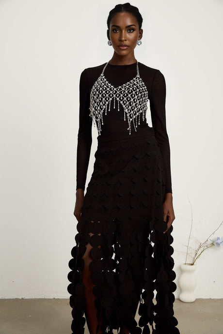 Hanna discdesign fringed maxi skirt in Black