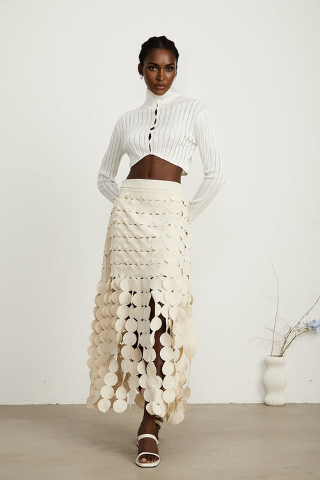 Hanna discdesign fringed maxi skirt in Neutrals