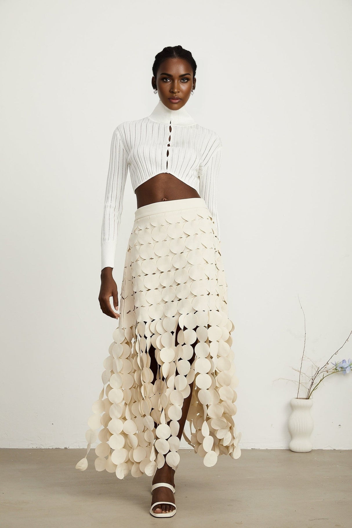 Hanna discdesign fringed maxi skirt in Neutrals