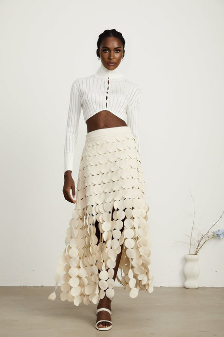 Hanna discdesign fringed maxi skirt in Neutrals