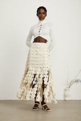 Hanna discdesign fringed maxi skirt in Neutrals
