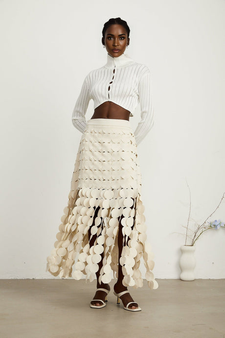 Hanna discdesign fringed maxi skirt in Neutrals