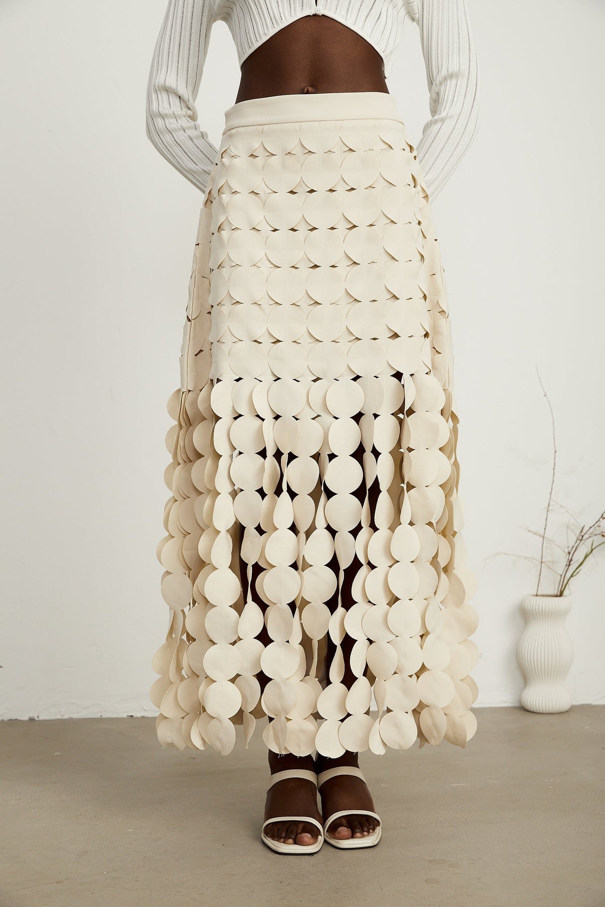 Hanna discdesign fringed maxi skirt in Neutrals