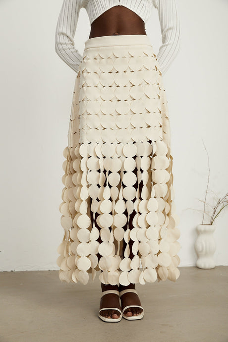 Hanna discdesign fringed maxi skirt in Neutrals