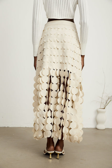 Hanna discdesign fringed maxi skirt in Neutrals