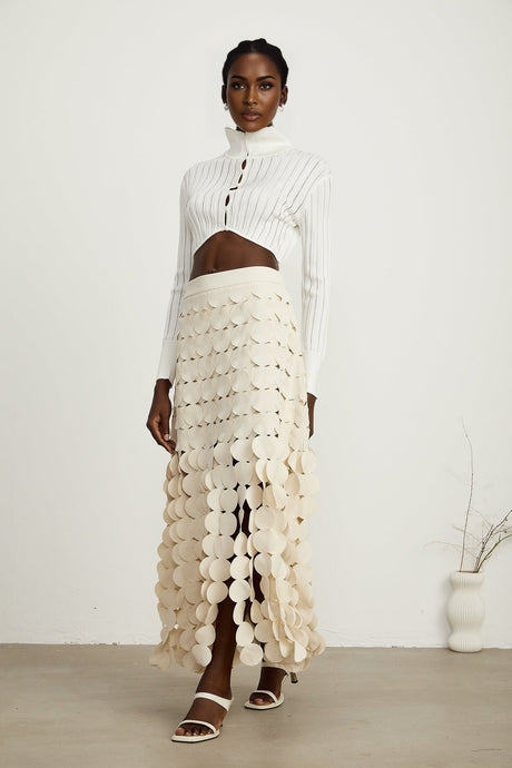Hanna discdesign fringed maxi skirt in Neutrals