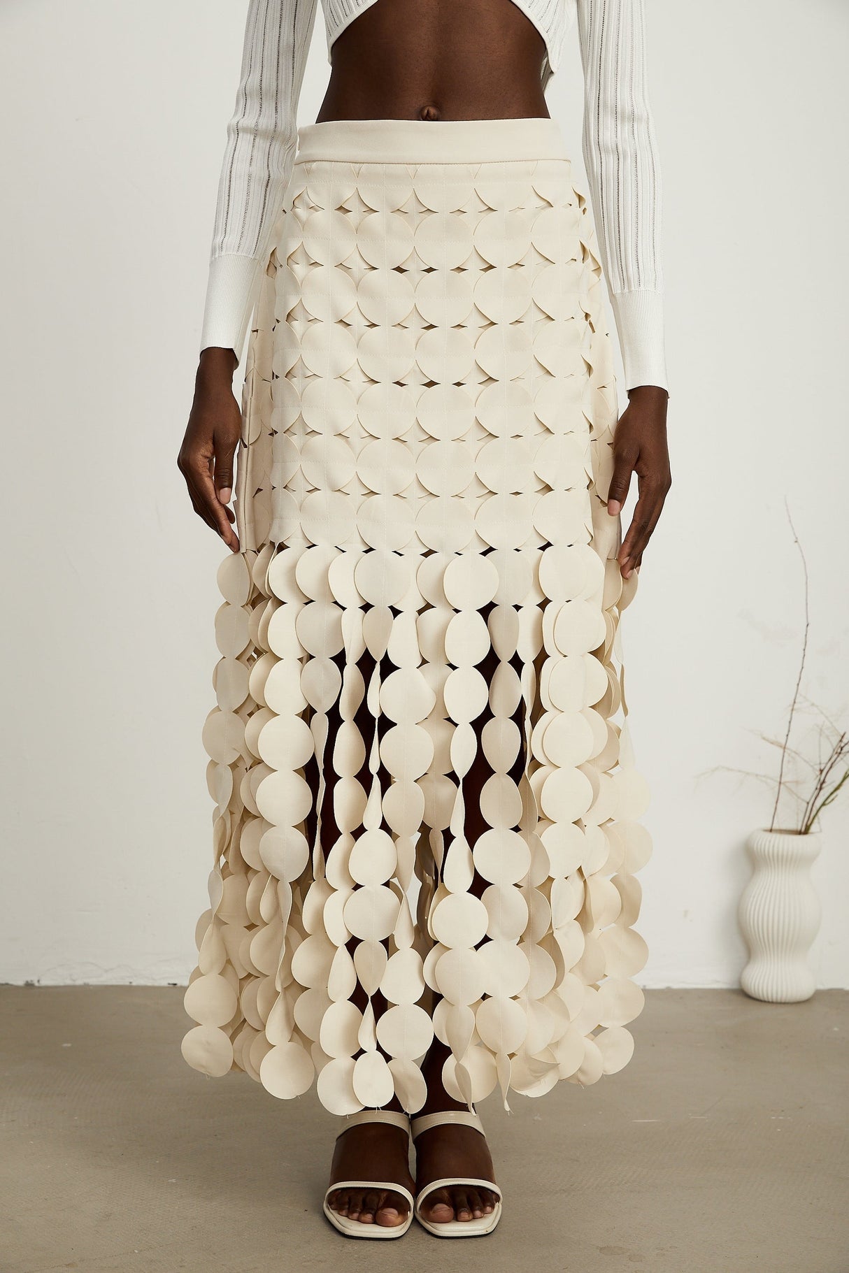 Hanna discdesign fringed maxi skirt in Neutrals