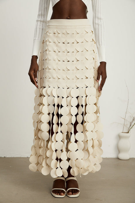 Hanna discdesign fringed maxi skirt in Neutrals