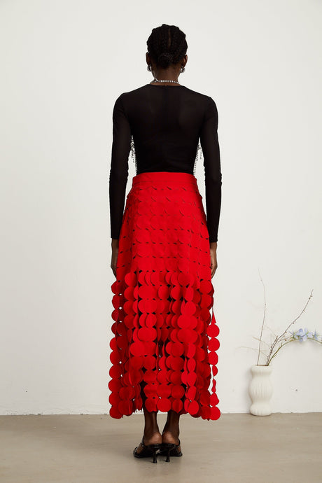 Hanna discdesign fringed maxi skirt in Red