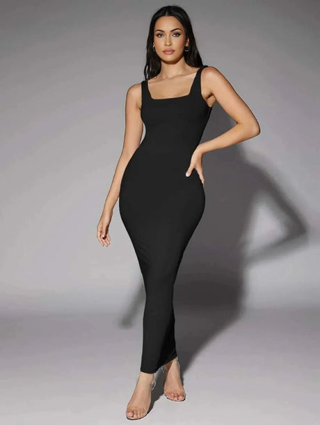 Hanna Maxi Dress - Refined Style - Slim Fit Type - Backless, Rib - Knit - Sleeveless Length - Pencil Hem Shape - Scoop Neckline - Modern Look