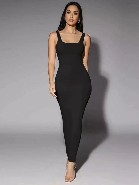 Hanna Maxi Dress - Refined Style - Slim Fit Type - Backless, Rib - Knit - Sleeveless Length - Pencil Hem Shape - Scoop Neckline - Modern Look