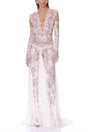 Hanna White Sheer Lace Maxi Dress with Deep VNeck Without Gloves