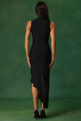 Hannah Black Sleeveless Maxi Dress with Contrast Trim and Asymmetrical Hemline