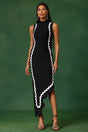 Hannah Black Sleeveless Maxi Dress with Contrast Trim and Asymmetrical Hemline