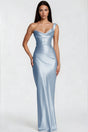 Hannah Blue One Shoulder Satin Maxi Dress