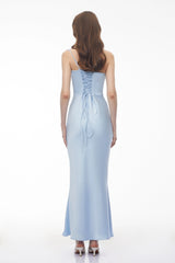 Hannah Blue One Shoulder Satin Maxi Dress