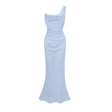 Hannah Blue One Shoulder Satin Maxi Dress