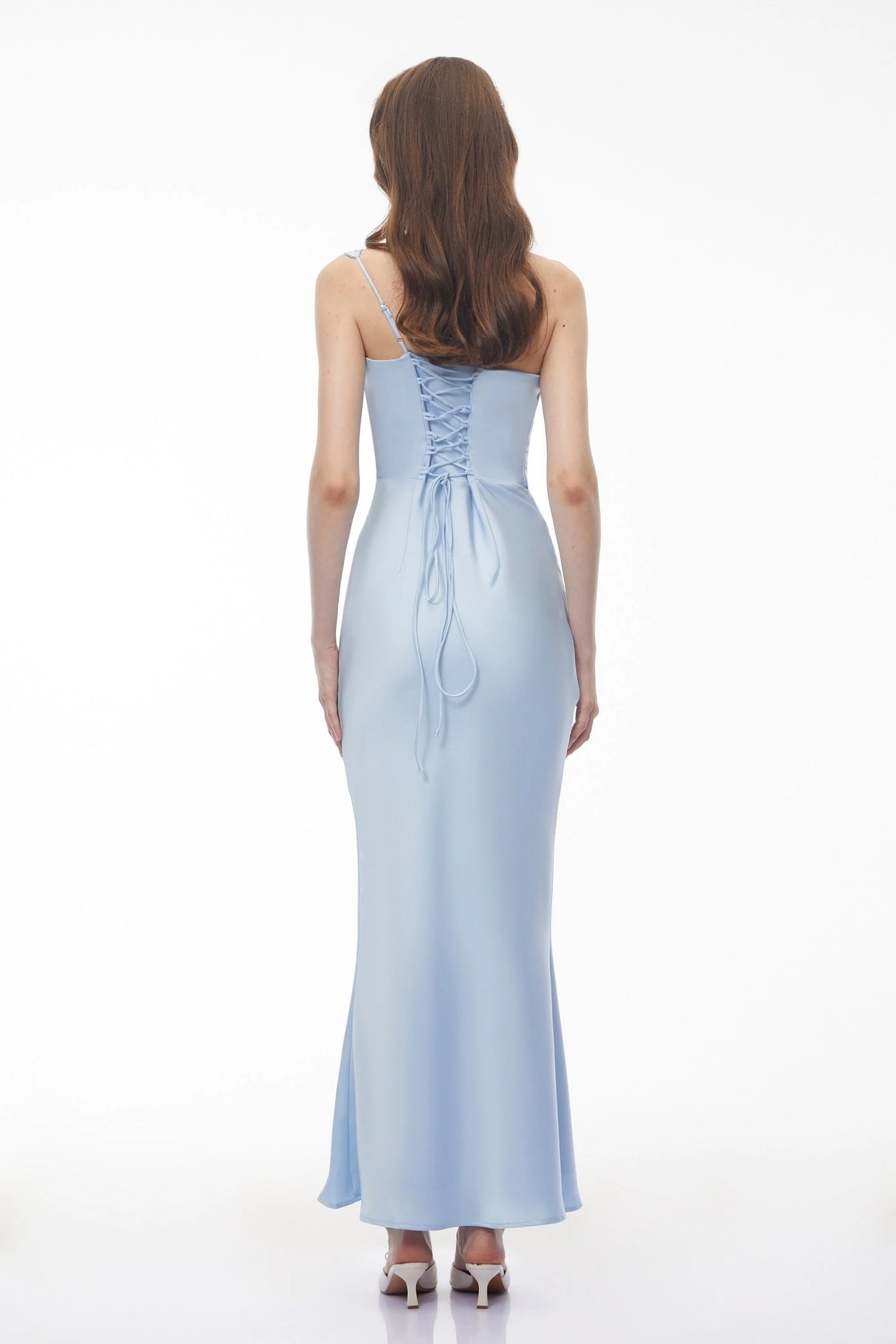 Hannah Blue One Shoulder Satin Maxi Dress