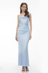 Hannah Blue One Shoulder Satin Maxi Dress