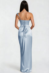 Hannah Blue One Shoulder Satin Maxi Dress