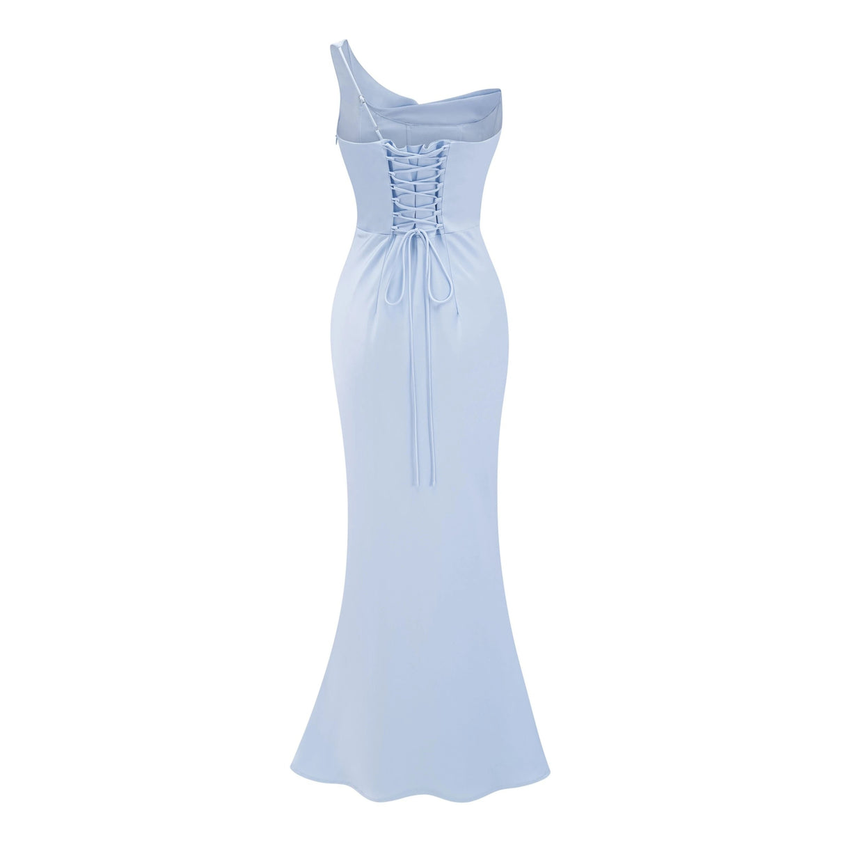 Hannah Blue One Shoulder Satin Maxi Dress